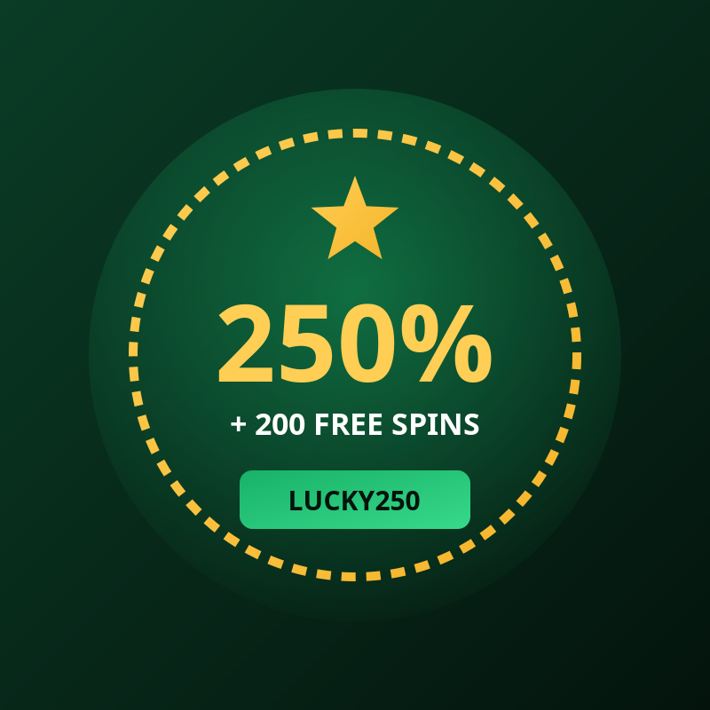 Lucky Star Casino 250% welcome bonus with 200 free spins and promo code LUCKY250